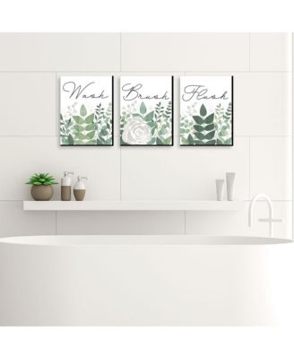 Boho Botanical Bathroom Rules Wall Art - 7.5 x 10 in 3 Signs Wash, Brush, Flush