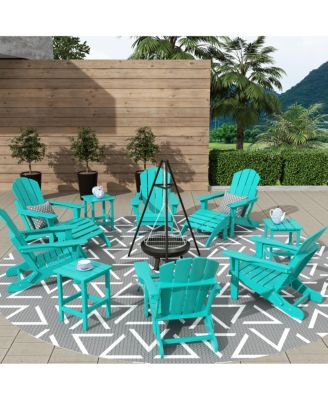 12 Piece Set Outdoor Folding Adirondack Chairs with Ottoman Side Table