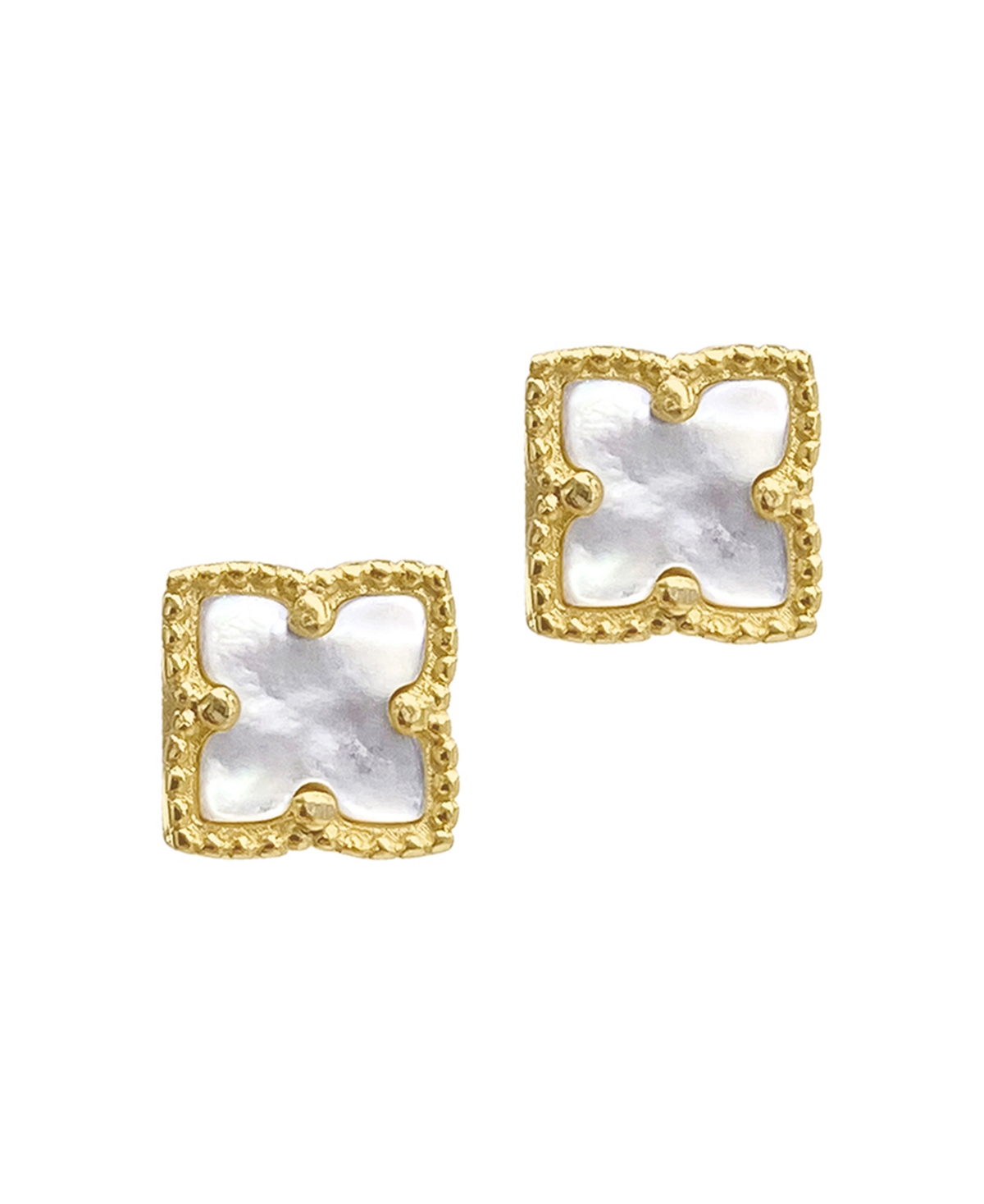 Mother of Imitation Pearl Gold-Tone Flower Stud Earrings - White