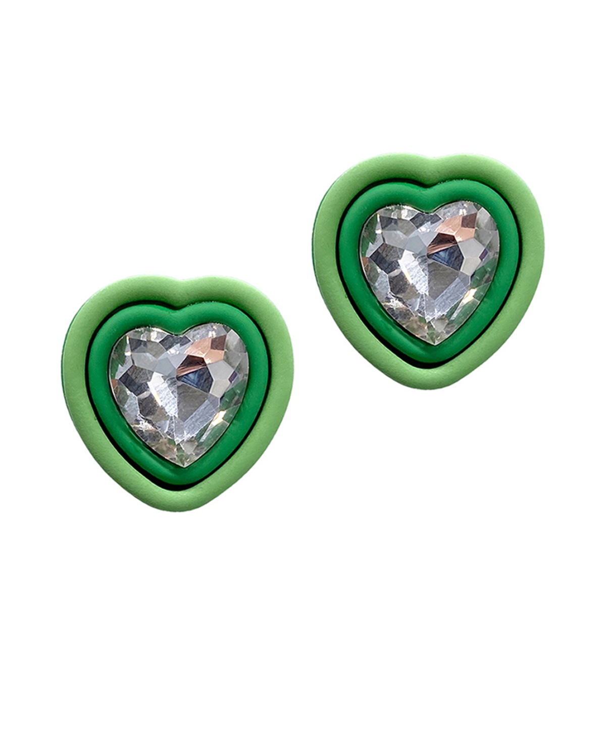 ADORNIA GREEN EDGED CRYSTAL HEART CENTRE STUD EARRINGS