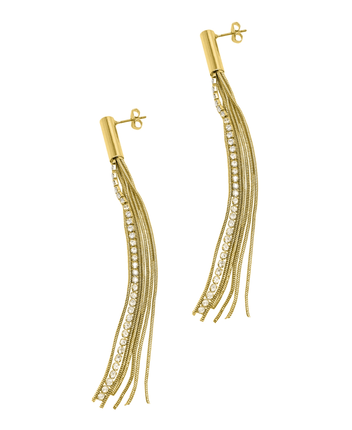 Shop Adornia 14k Gold-tone Plated Fringe Chain And Crystal Tassel Earrings In Yellow