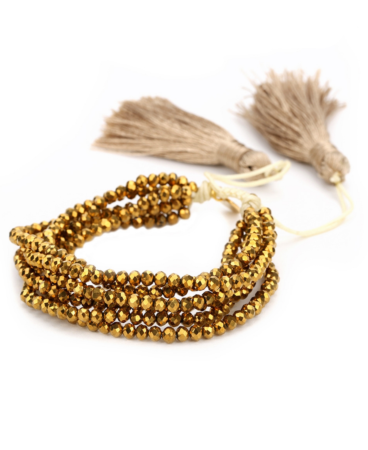 Shop Adornia Gold-tone Bead Multi Strand Bracelet Adjustable Tassel Ends Bracelet In Multi Color
