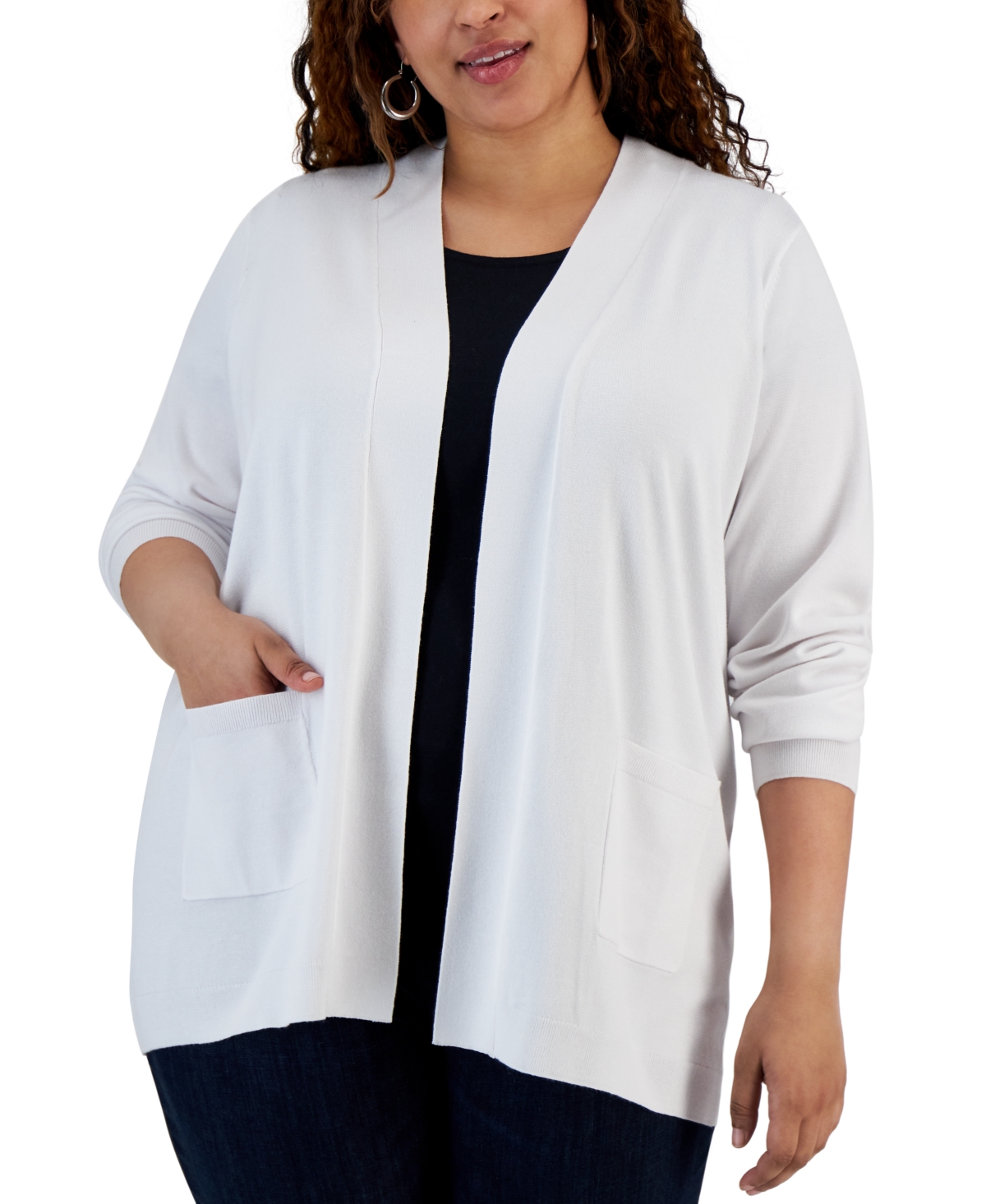 Karen Scott Plus Size Two-pocket Cardigan, Created For Macy's In Bright White