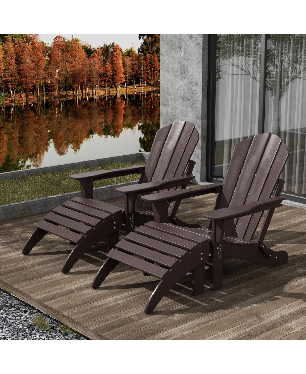 WestinTrends 4 Piece Set Classic Folding Adirondack Chair With Footrest Ottoman