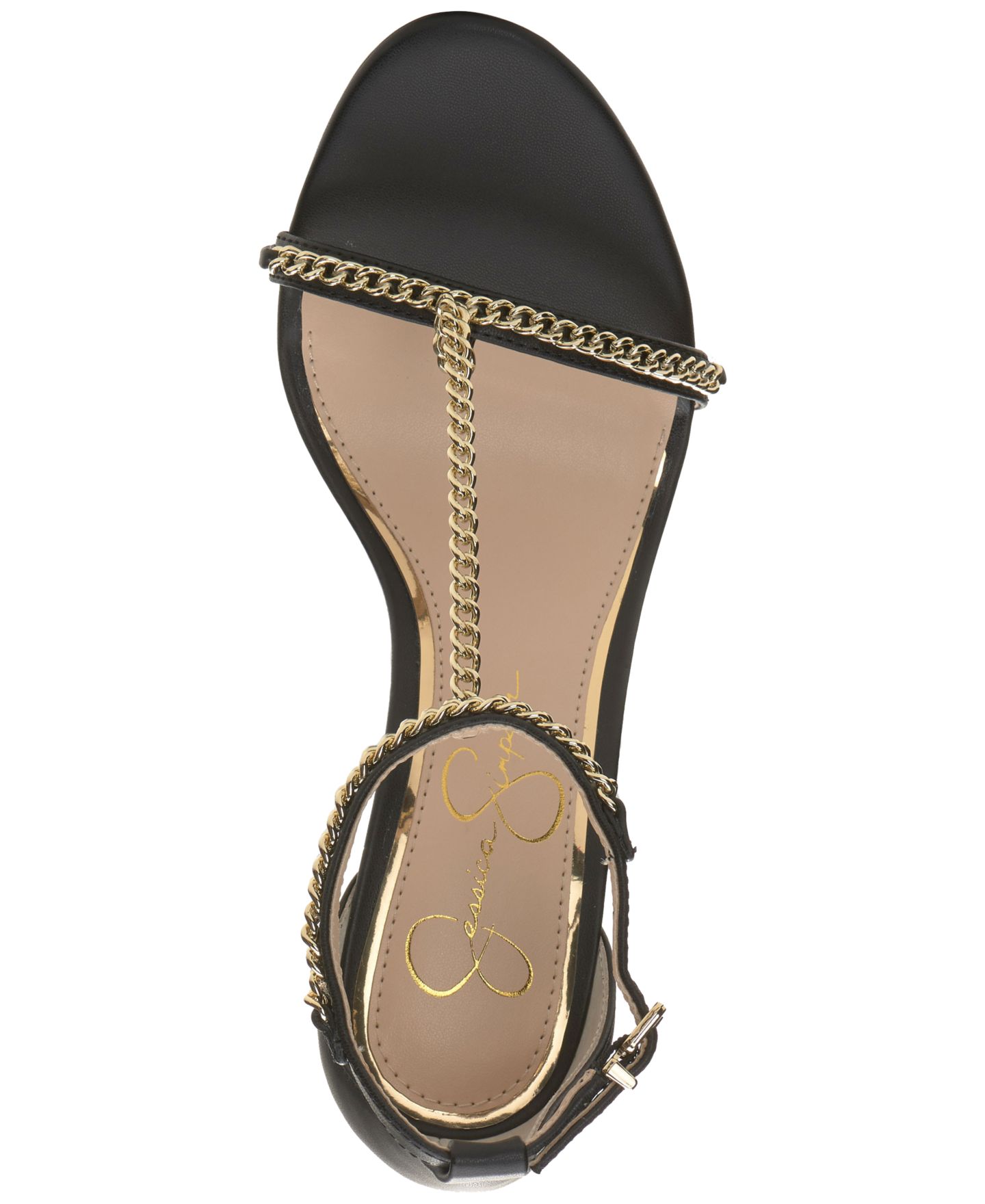 Женские сандалии Jessica Simpson Qiven T-Strap Chain Heeled Dress Sandals, цвет: Чёрный — фото 4