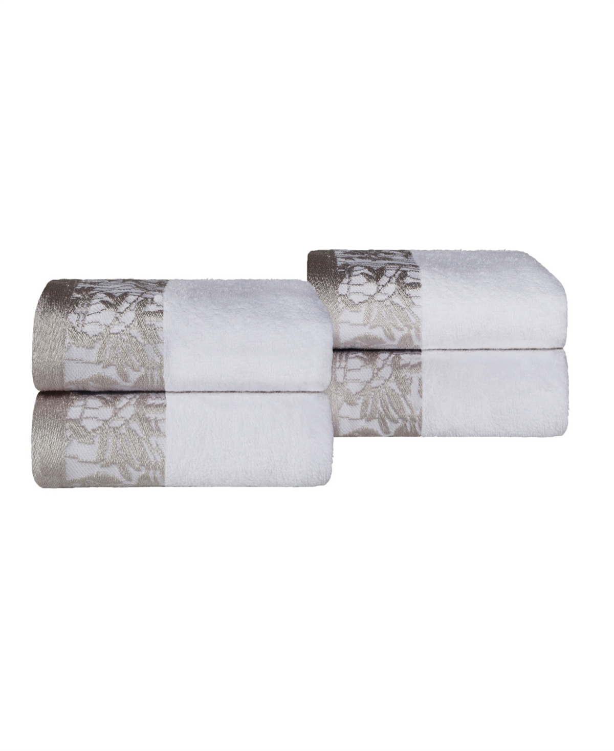 Superior Wisteria Floral Embroidered Jacquard Border Cotton 4 Piece Hand Towel Sets In White