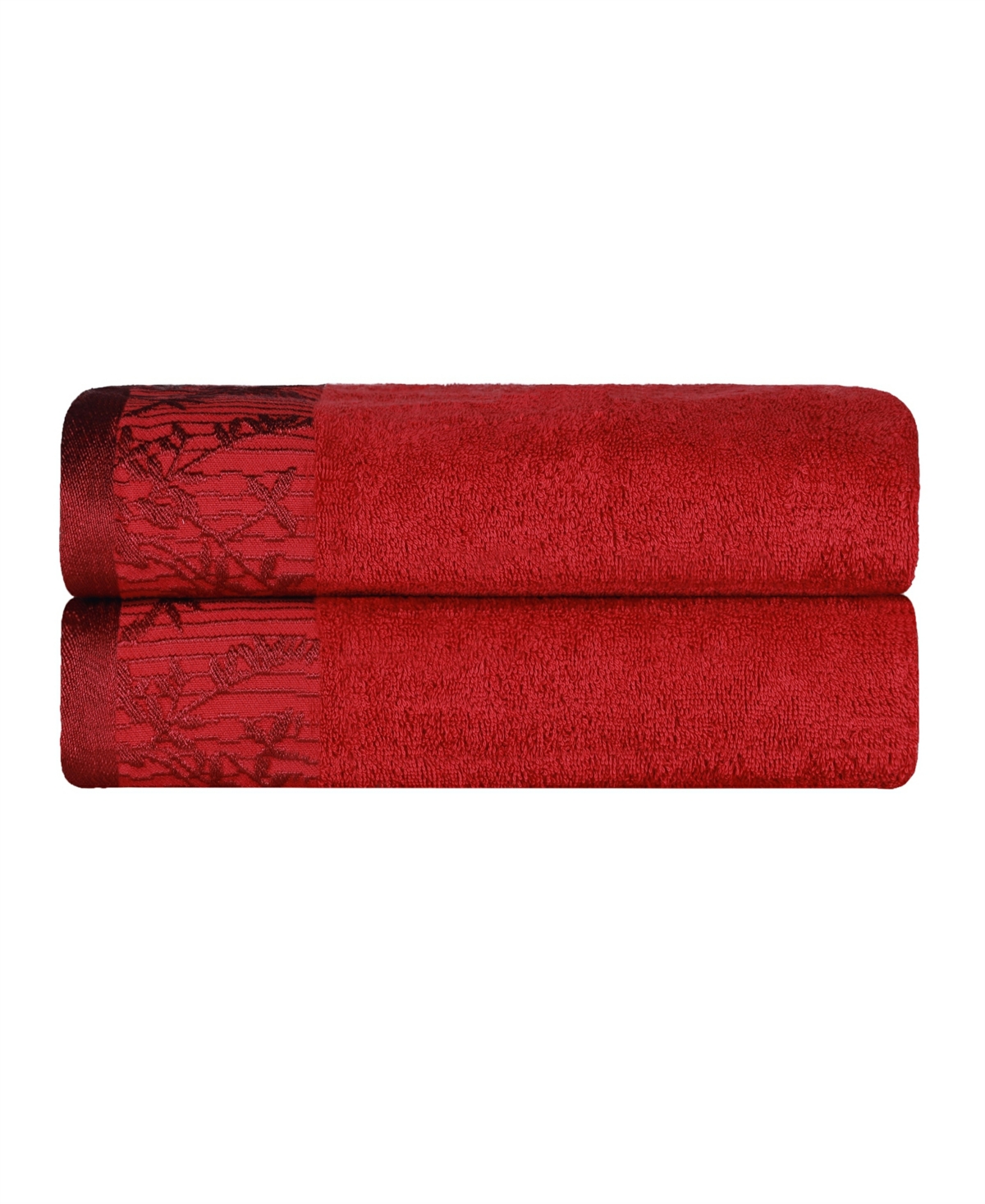 Superior Wisteria Floral Embroidered Jacquard Border Cotton 2 Pieces Bath Towel Set In Garnet