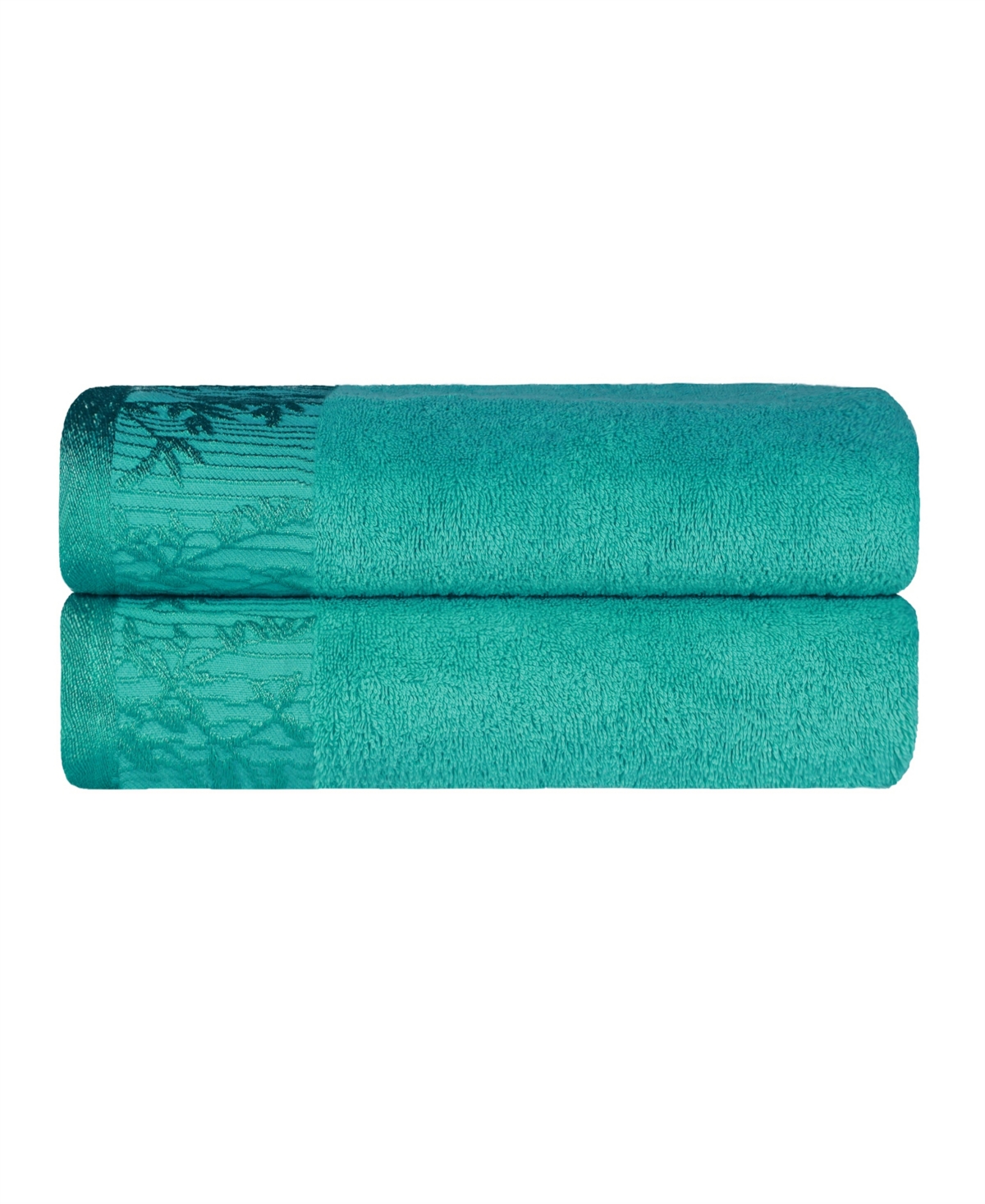 Superior Wisteria Floral Embroidered Jacquard Border Cotton 2 Pieces Bath Towel Set In Turquoise