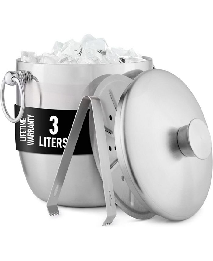 Zulay Kitchen 3 Liter DoubleWall Insulated Ice Bucket For Cocktail Bar