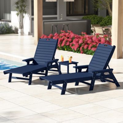 3 Pieces Set Poly Adirondack Outdoor Chaise Lounges with Side Table