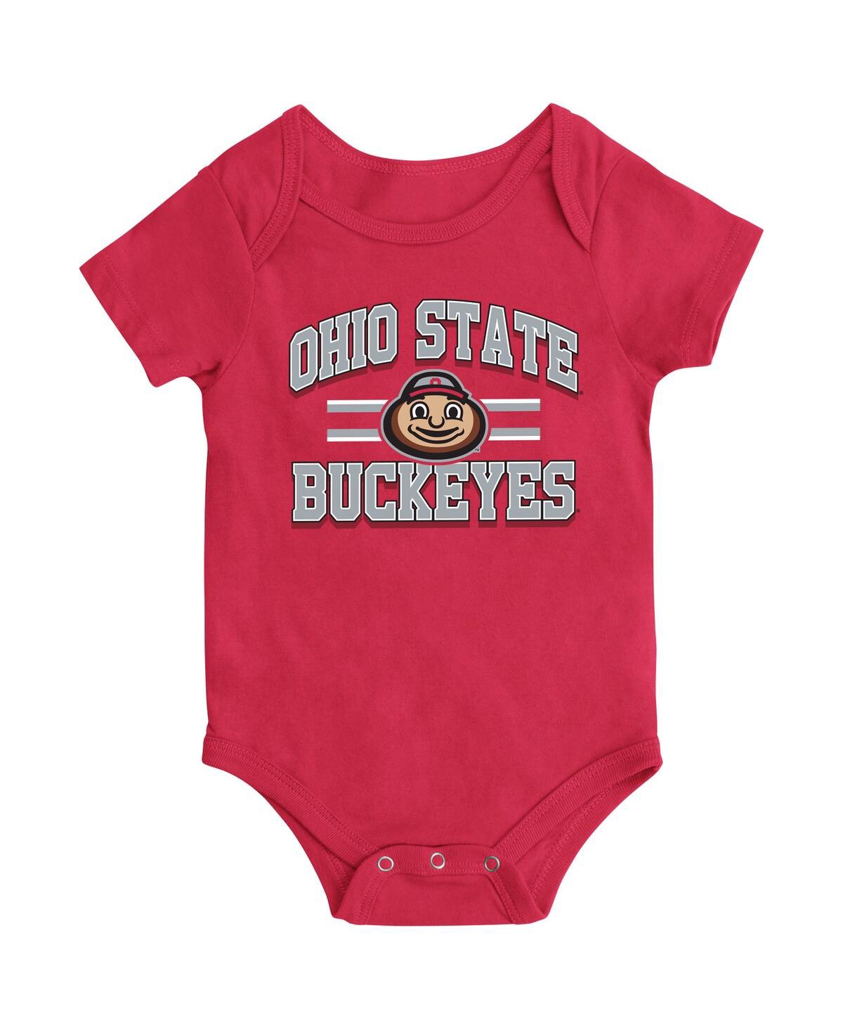 Colosseum Babies' Newborn And Infant Boys And Girls  Scarlet Ohio State Buckeyes Core Stripe Bodysuit