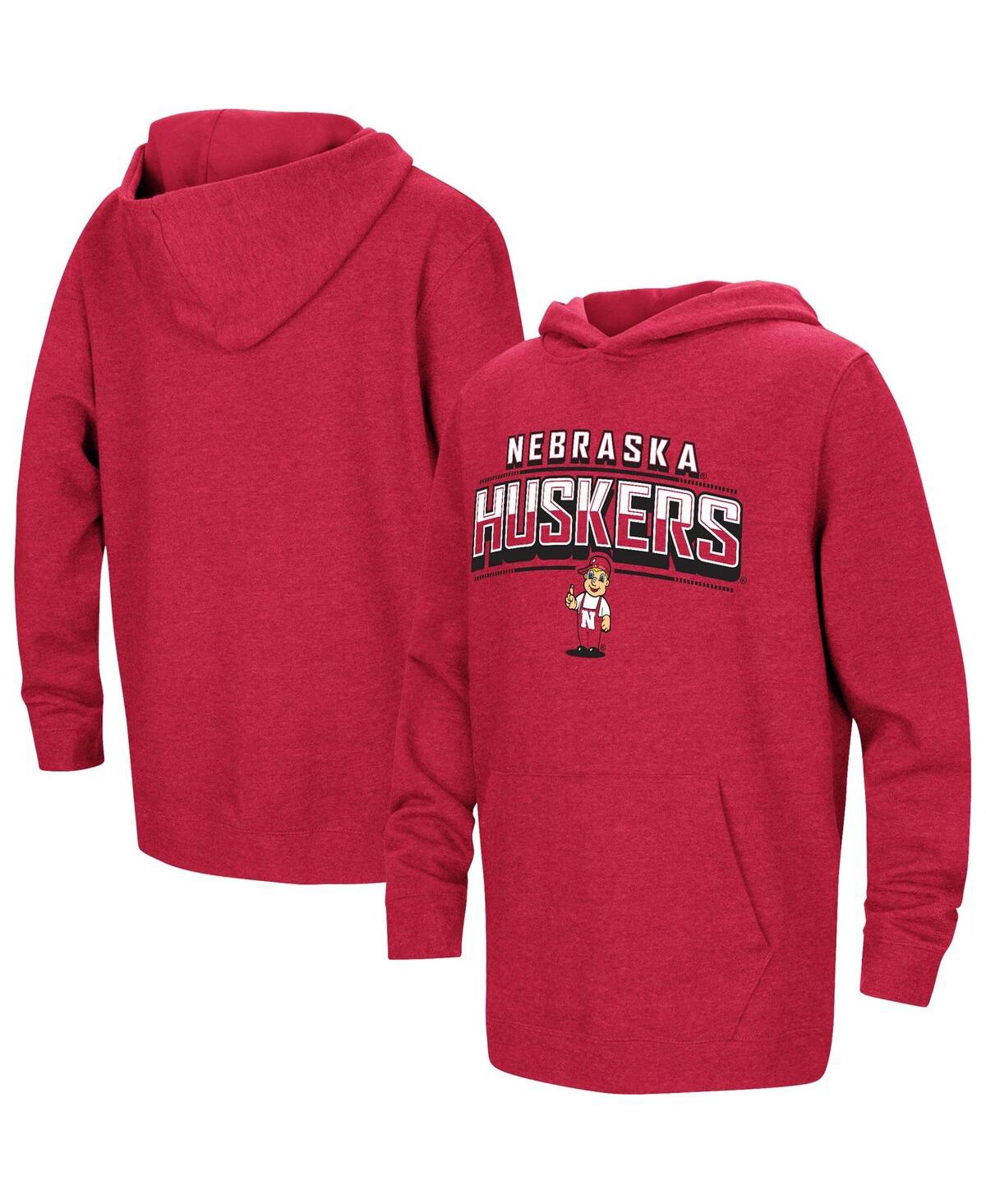 Colosseum Kids' Big Boys  Heather Red Wisconsin Badgers Sunrise Core Pullover Hoodie In Scarlet