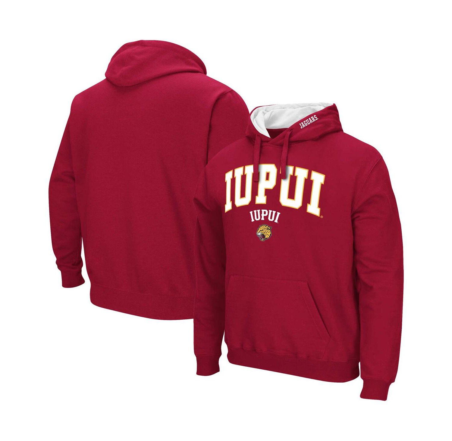 Men's Crimson IUPUI Jaguars Arch & Logo Pullover Hoodie