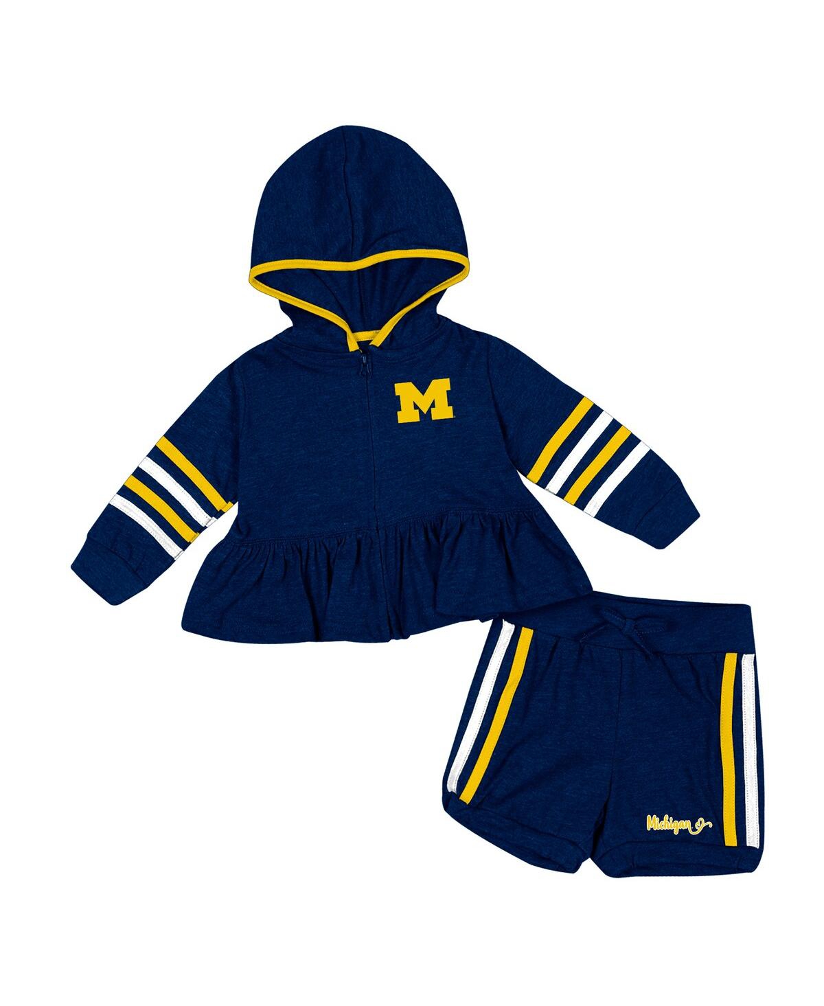 Colosseum Babies' Girls Infant  Navy Michigan Wolverines Spoonful Full-zip Hoodie And Shorts Set