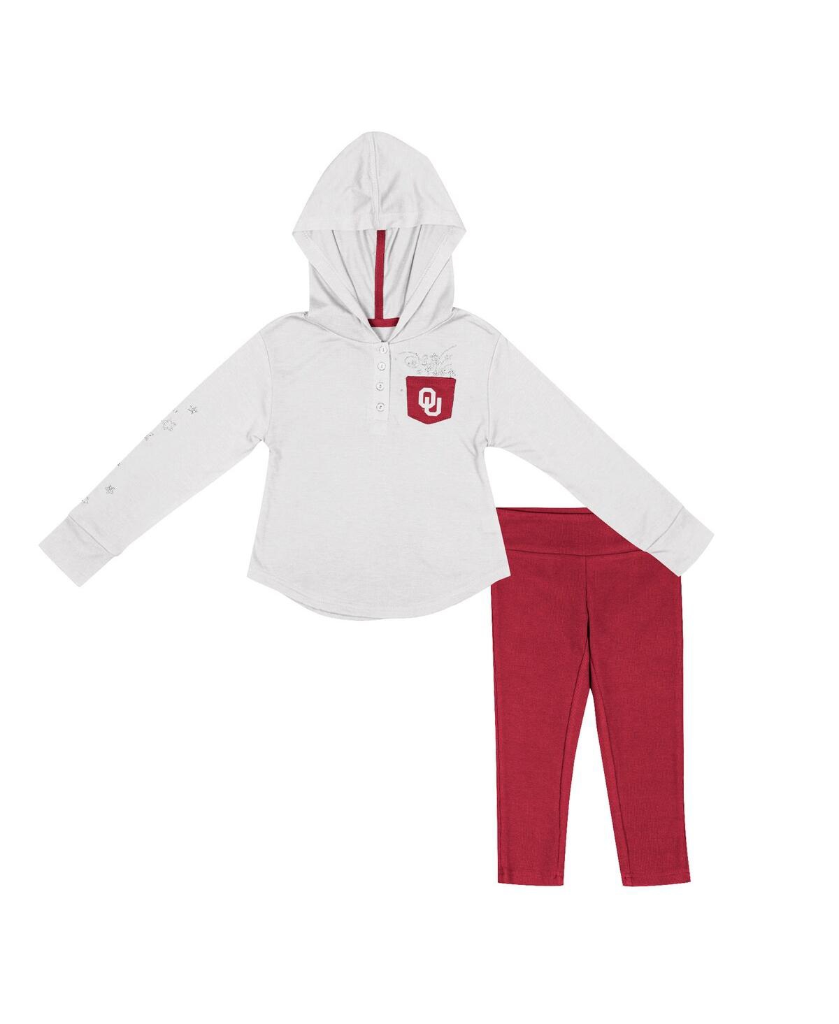 Colosseum Babies' Toddler Girls  White, Crimson Oklahoma Sooners Most Delightful Way Long Sleeve Hoodie T-shi In White,crimson