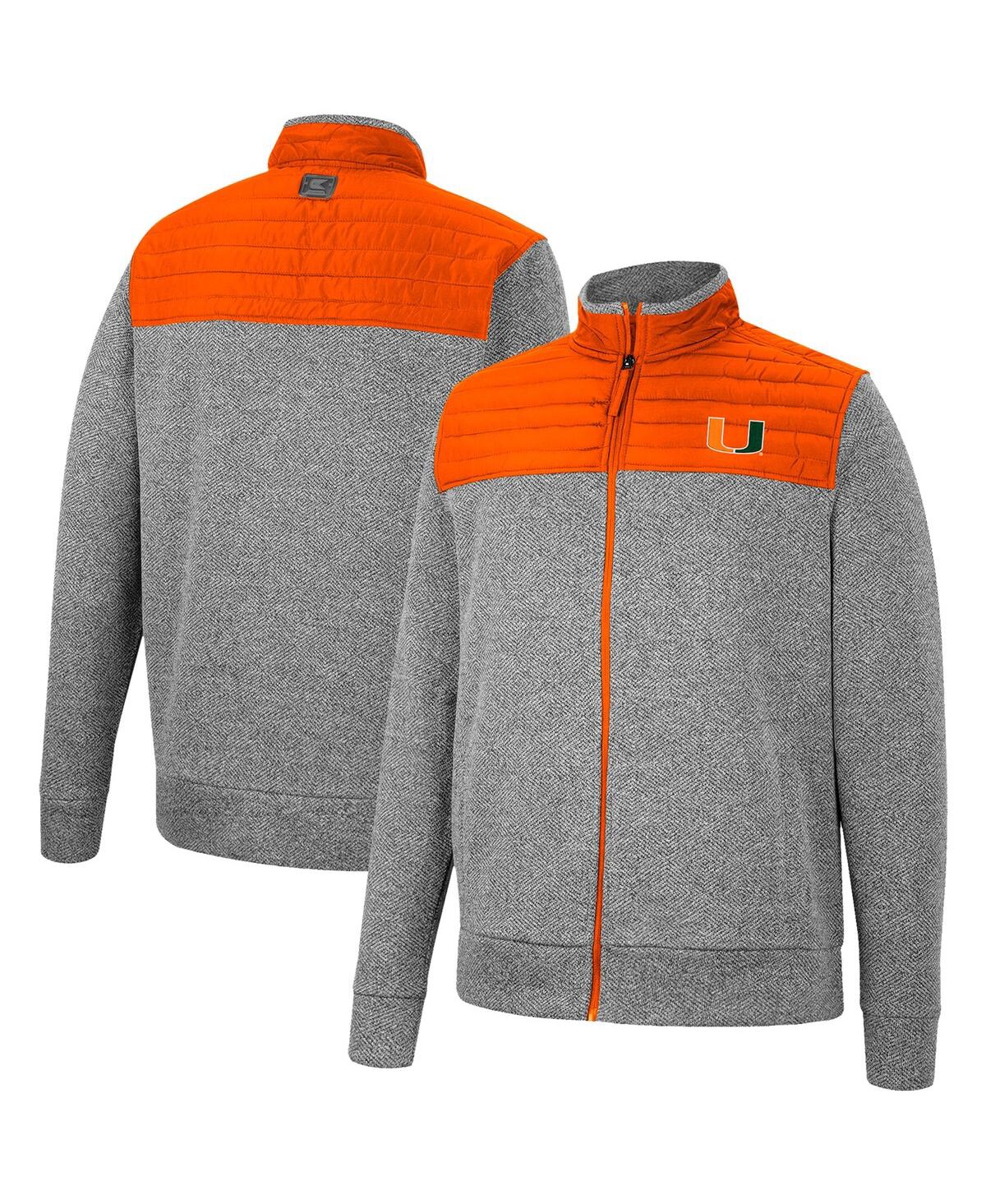 Colosseum Men's  Gray, Orange Miami Hurricanes Putter Herringbone Full-zip Jacket In Gray,orange