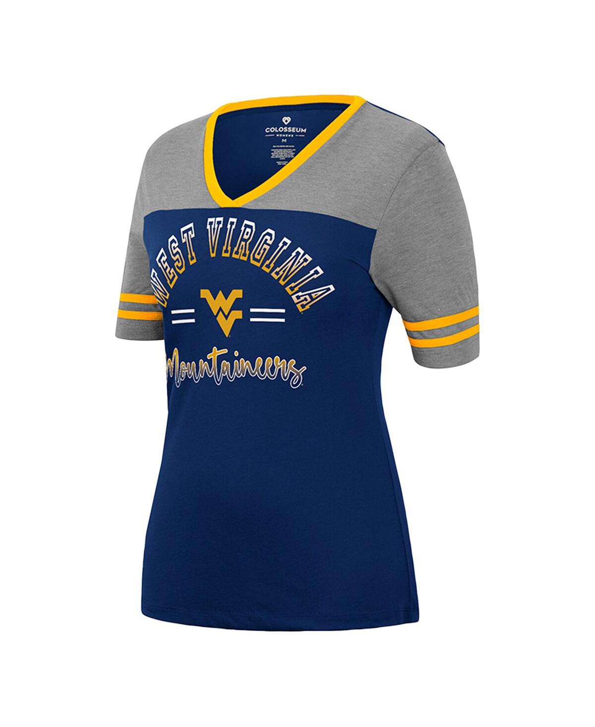 Shop Colosseum Women's  Navy, Heathered Gray West Virginia Mountaineers There You Are V-neck T-shirt In Navy,heathered Gray