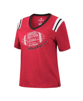 Women's Heathered Red Wisconsin Badgers 15 Min Early Football V-Neck T-shirt