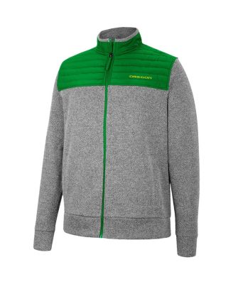 Men's Gray, Kelly Green Oregon Ducks Putter Herringbone Full-Zip Jacket