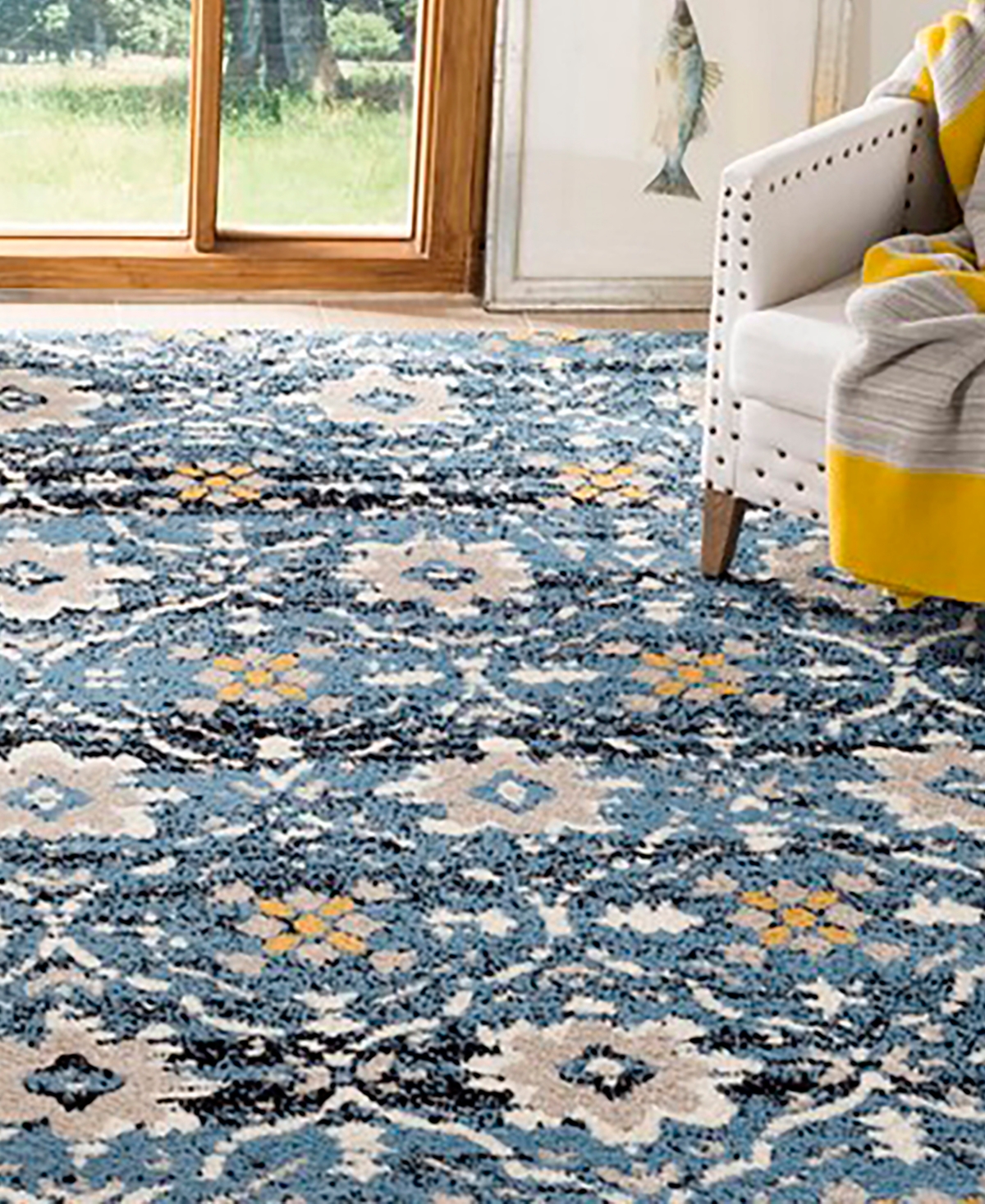 Safavieh Amsterdamand Creme Outdoor Area Rug - Blue