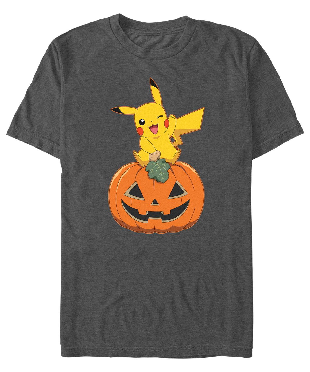 Fifth Sun Men's Pokemon Pika Pumpkin Short Sleeves T-shirt In Charcoal Heather