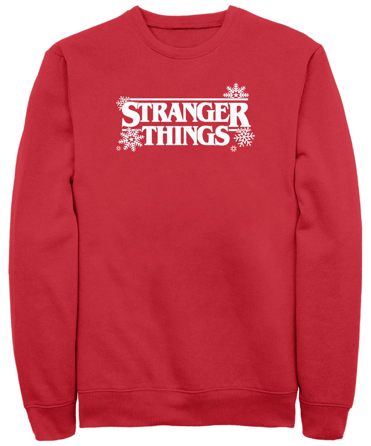 Fifth Sun Men's Stranger Things Stranger Snowflakes Logo Crew Fleece Pullover In Red
