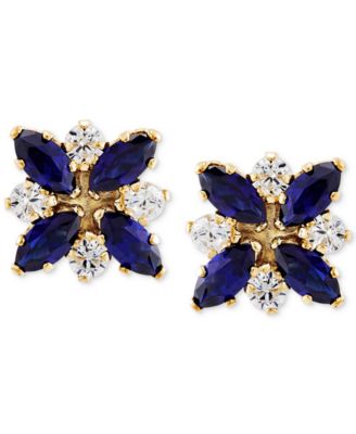 Emerald (3/4 ct. t.w.) & White Topaz (1/3 ct. t.w.) Flower Stud Earrings in 10k Gold