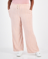 Derek Heart Trendy Plus Size Drawstring Waist Pull-On Pants - Egret Stripe