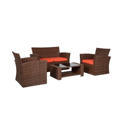 4 Piece Outdoor Wicker Rattan Conversation Sofa set with Coffee table