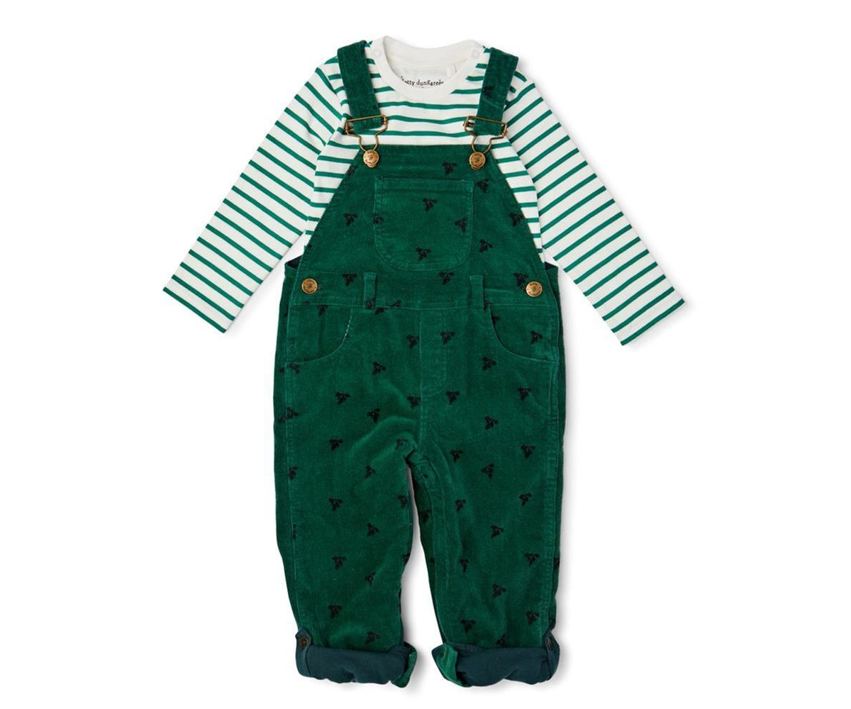 Dotty Dungarees Infant Girl And Infant Boy Printed Overalls In Green