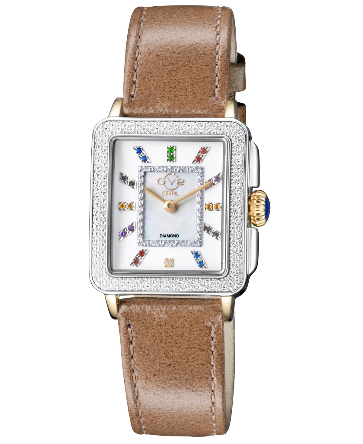 Gv2 By Gevril Women's Padova Gemstone Swiss Quartz Diamond Accent Taupe Hand Made Italian Leather Strap Watch 27mm In Silver