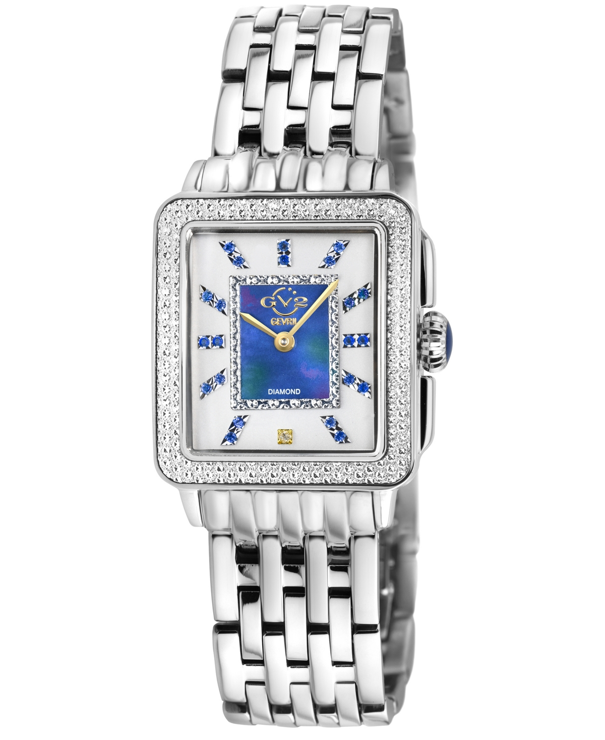 Gv2 By Gevril Women's Padova Gemstone Swiss Quartz Diamond Accent Silver-tone Stainless Steel Bracelet Watch 27mm