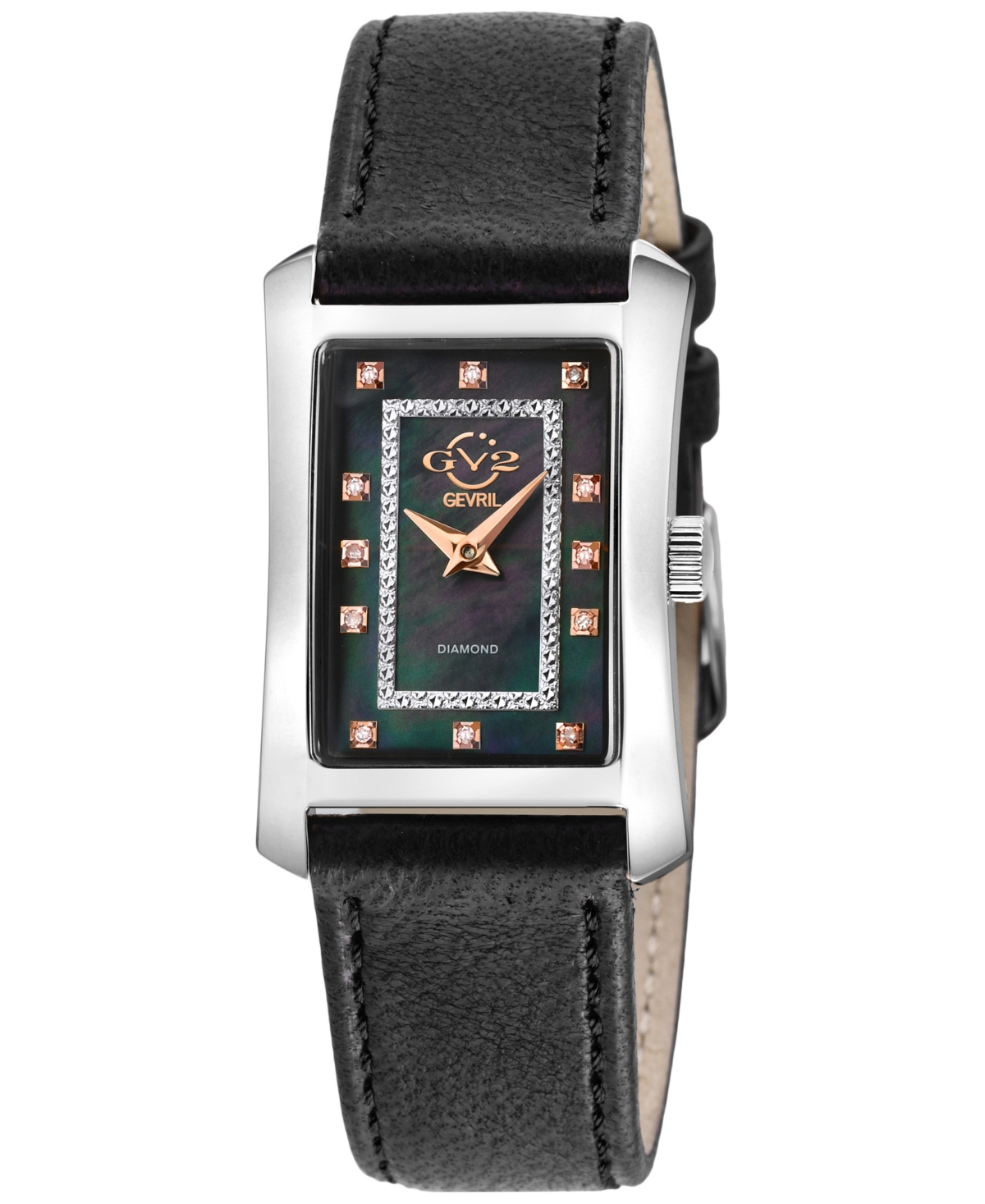 Gv2 By Gevril Women's Luino Swiss Quartz Diamond Accents Black Handmade Italian Leather Strap Watch 23mm X 29mm In Silver