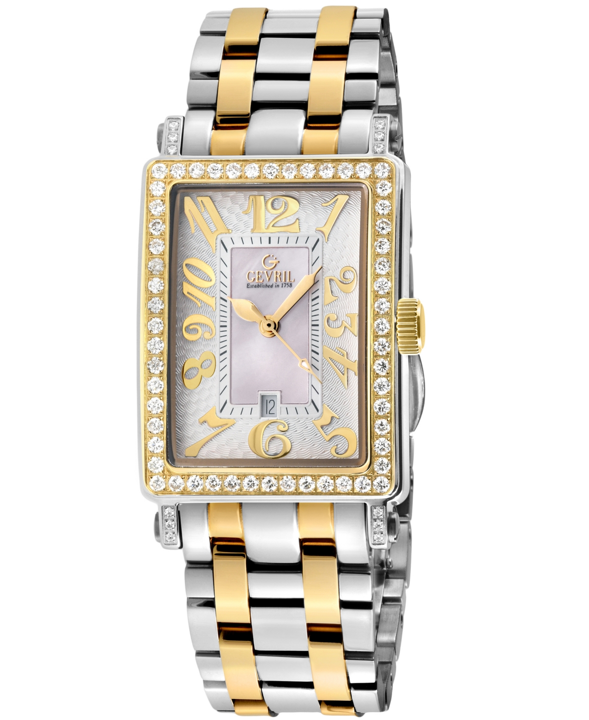 GEVRIL WOMEN'S AVENUE OF AMERICAS MINI SWISS QUARTZ DIAMOND ACCENTS TWO-TONE SS IPYG STAINLESS STEEL BRACEL