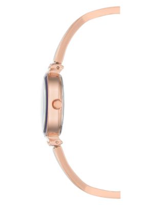 Women's Rose Gold-Tone Alloy Bangle with Navy Enamel and Crystal Accents Fashion Watch 33.5mm Set 4 Pieces