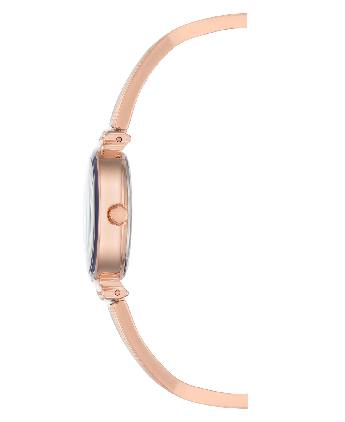 Anne Klein Women's Rose Gold-tone Alloy Bangle With Navy Enamel And Crystal Accents Fashion Watch 33.5mm Set 4 In Rose Gold-tone,navy