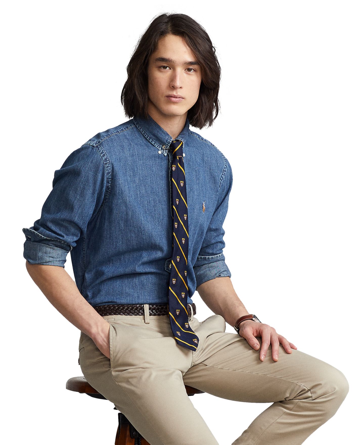 Мужская рубашка Polo Ralph Lauren Classic-Fit Denim, цвет: Джинсовый — фото 7