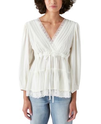 Lucky Brand - Women's Lace-Trim 3/4-Sleeve Babydoll Top