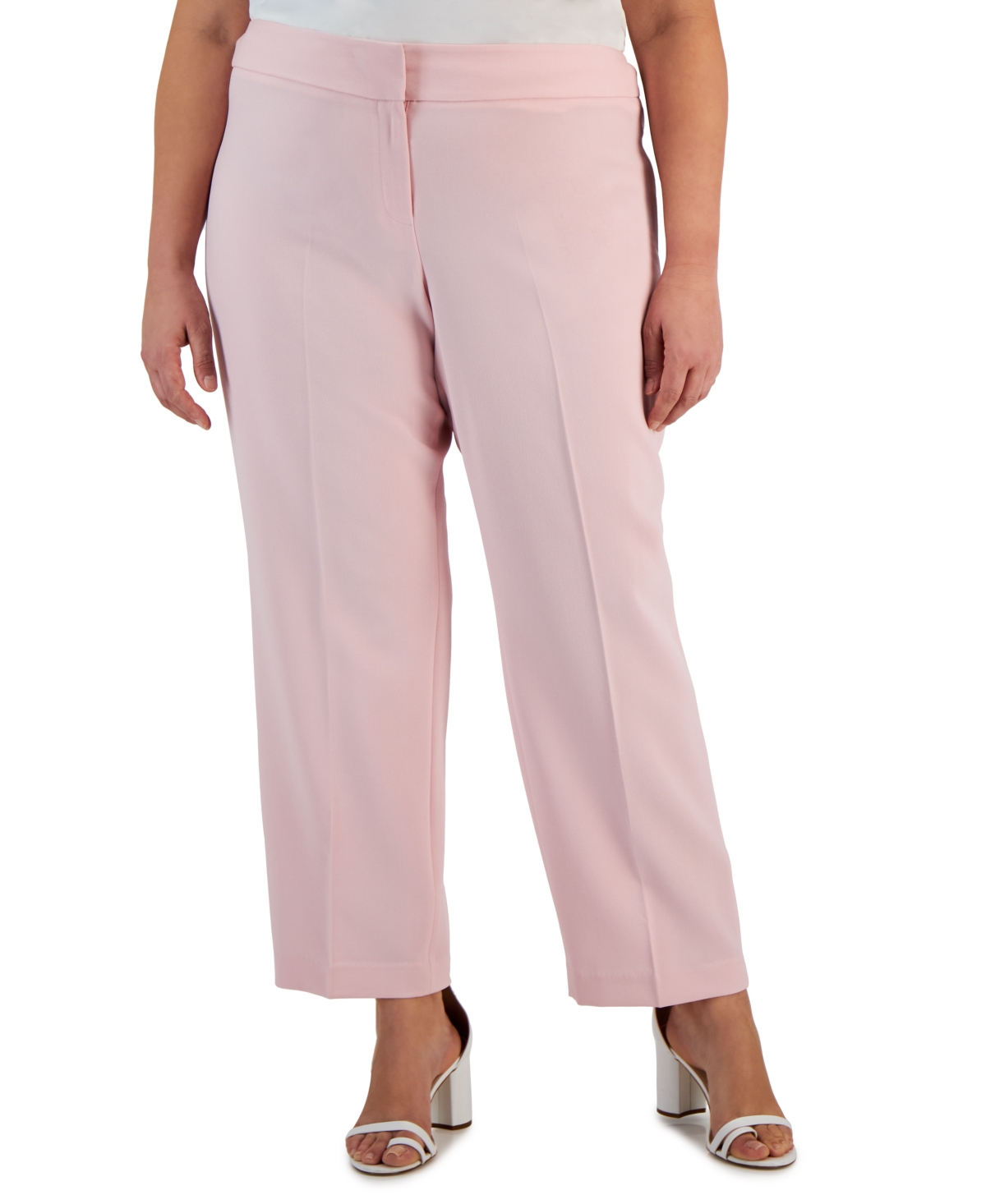 Kasper Plus Size Melange Crepe Wide-leg Pull-on Pants In Tutu Pink