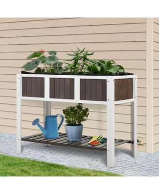 Outdoor Elevated Planter Box Wood Raised Garden Bed with Storage Shelf
