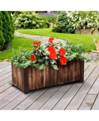 47" Wooden Rectangular Garden Flower Bed Plants Box Backyard Grow