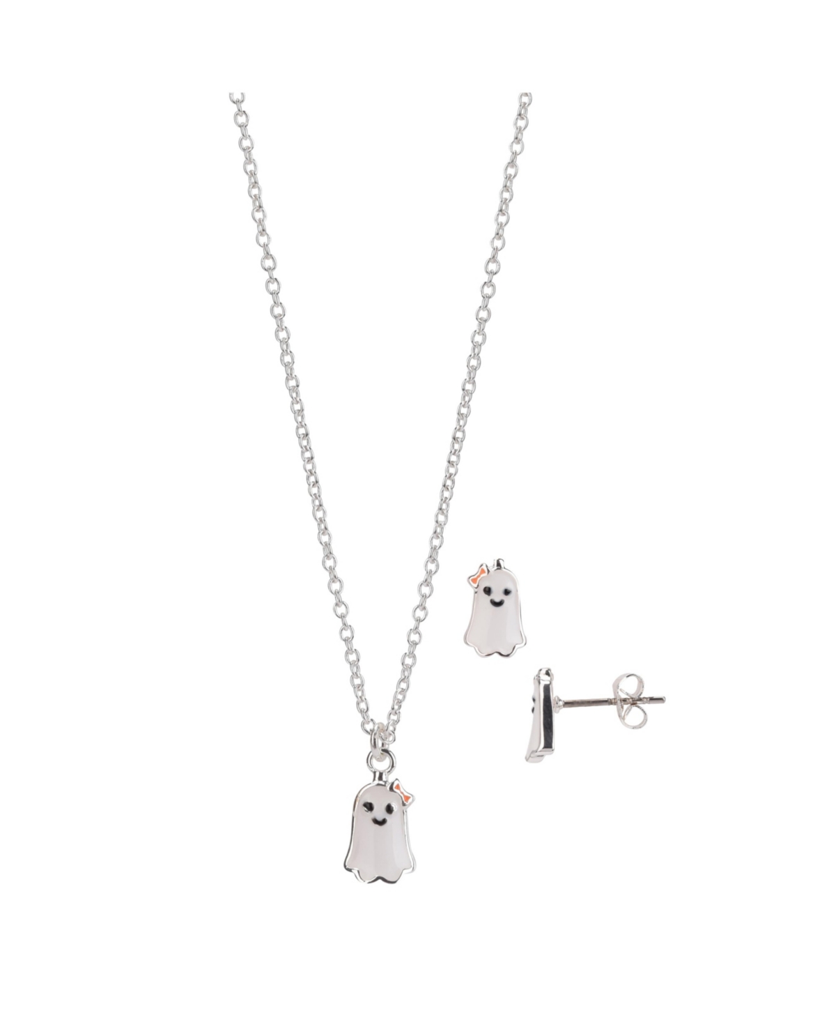 Fao Schwarz Silver Tone Ghost Necklace And Earring Set, 3 Pieces In White