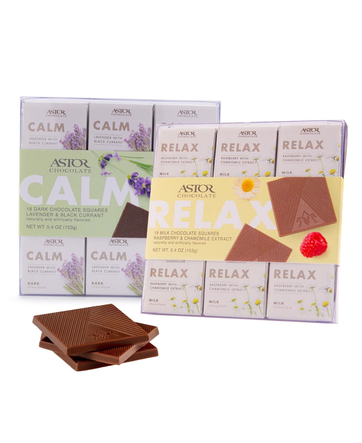 Astor Chocolate Herbal Duo With Deluxe Chocolate Squares In Relax And Calm 2 Pack Set, 36 Pieces