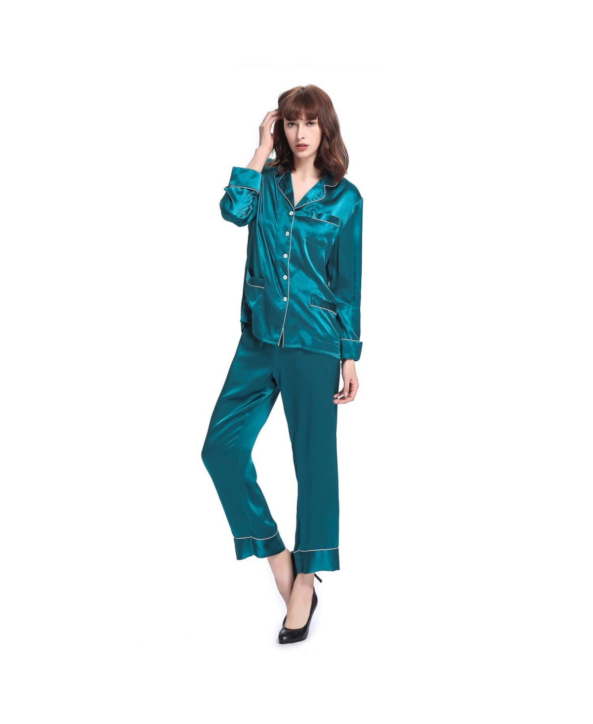 LILYSILK 22 MOMME CHIC TRIMMED SILK PAJAMA SET FOR WOMEN