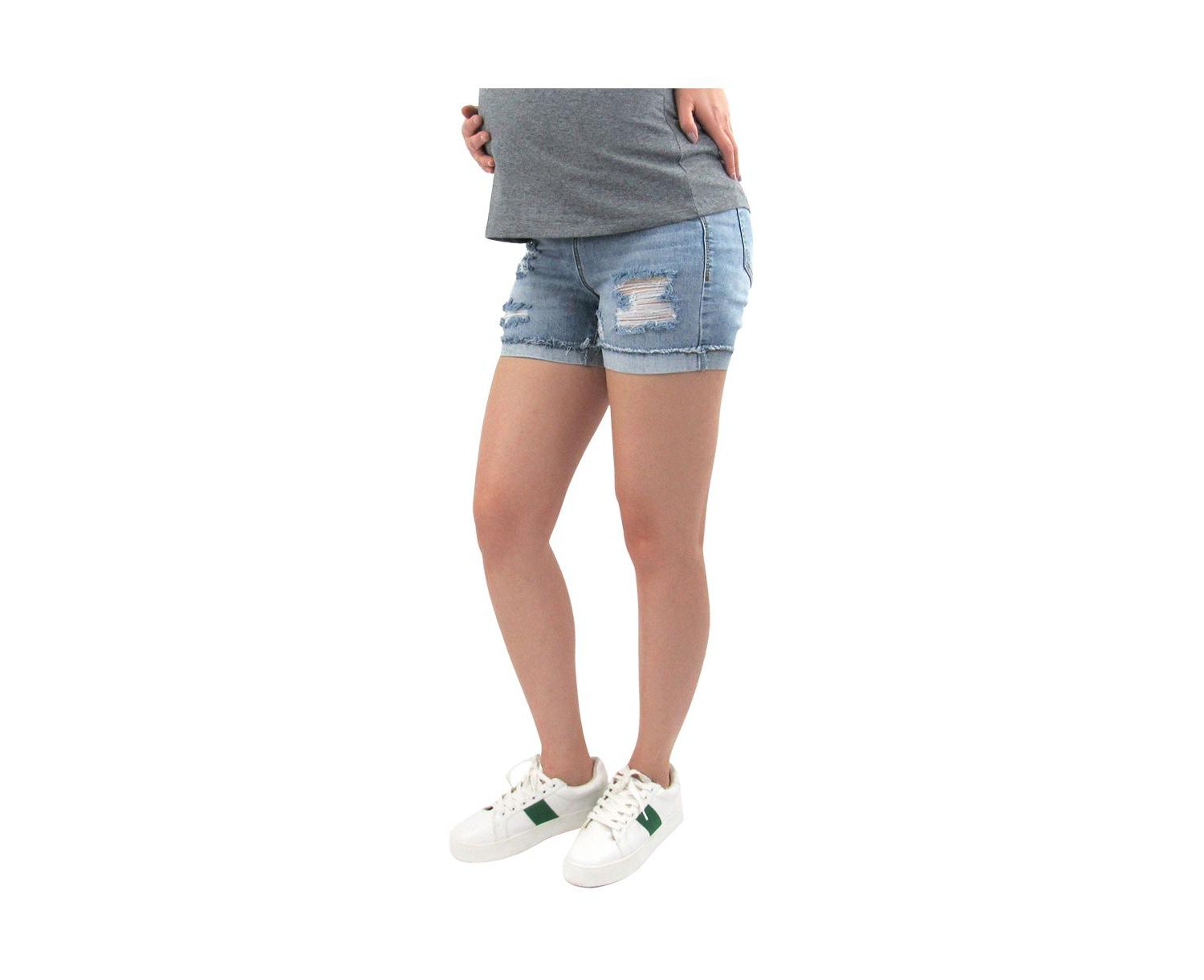Maternity Destructed Cuffed Shorts with Under Belly