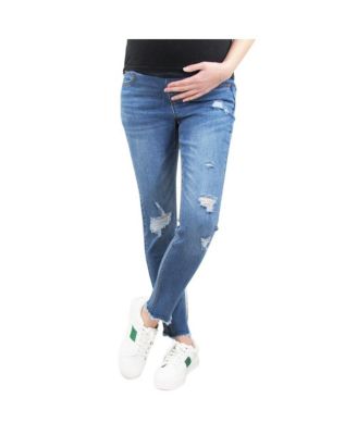 Women's Chewed Hem Skinny Jean with Destructed Back Pocket
