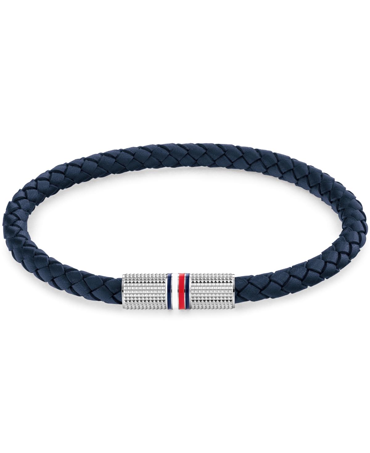 Tommy Hilfiger Men's Leather Braided Bracelet In Navy