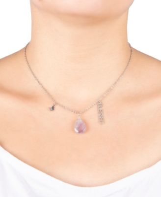 Amethyst Pear Shape Bead 16mm Blessed Charm Necklace in Fine Silver Plated Brass