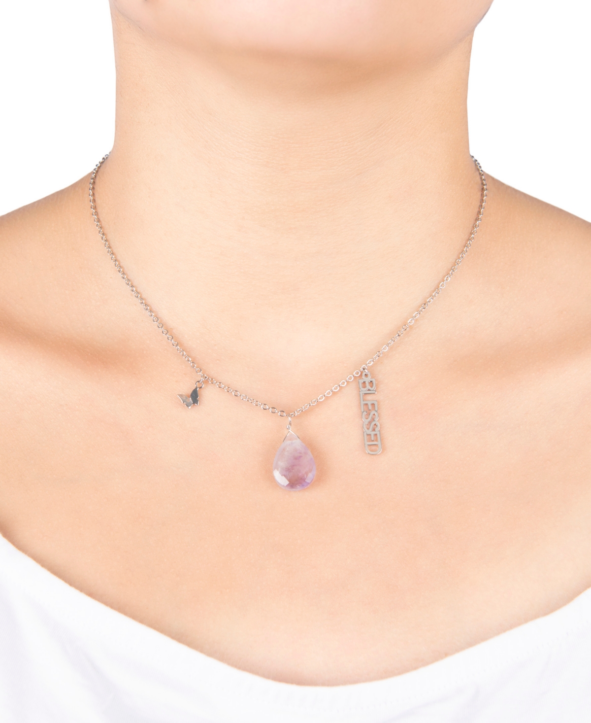 Macy'sPear Shape Bead 16mm Blessed Charm Necklace in Fine Silver Plated Brass - Amethyst