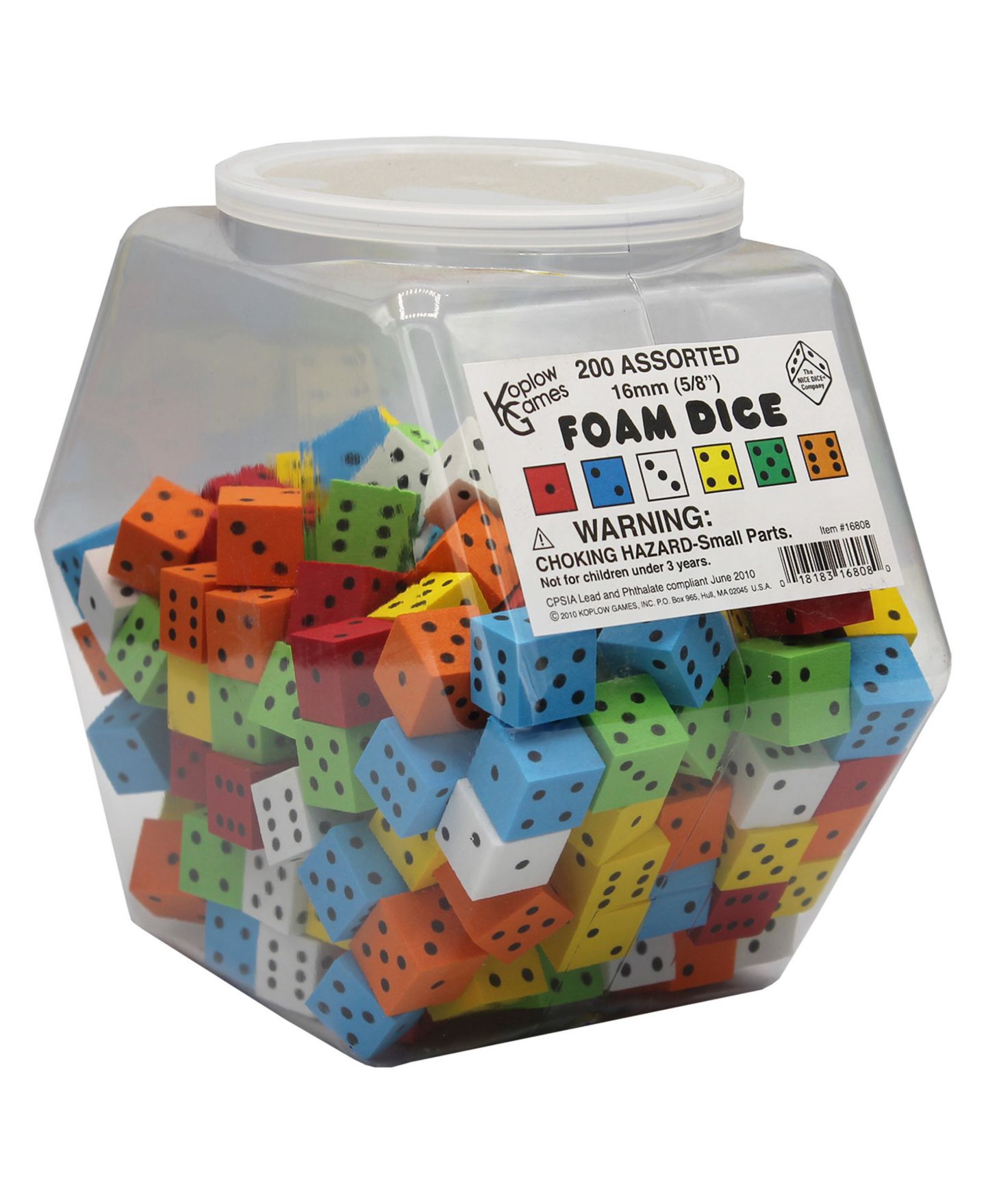Детские игрушки Koplow Games Foam Dice 16mm Assorted, Tub of 200 — фото 1